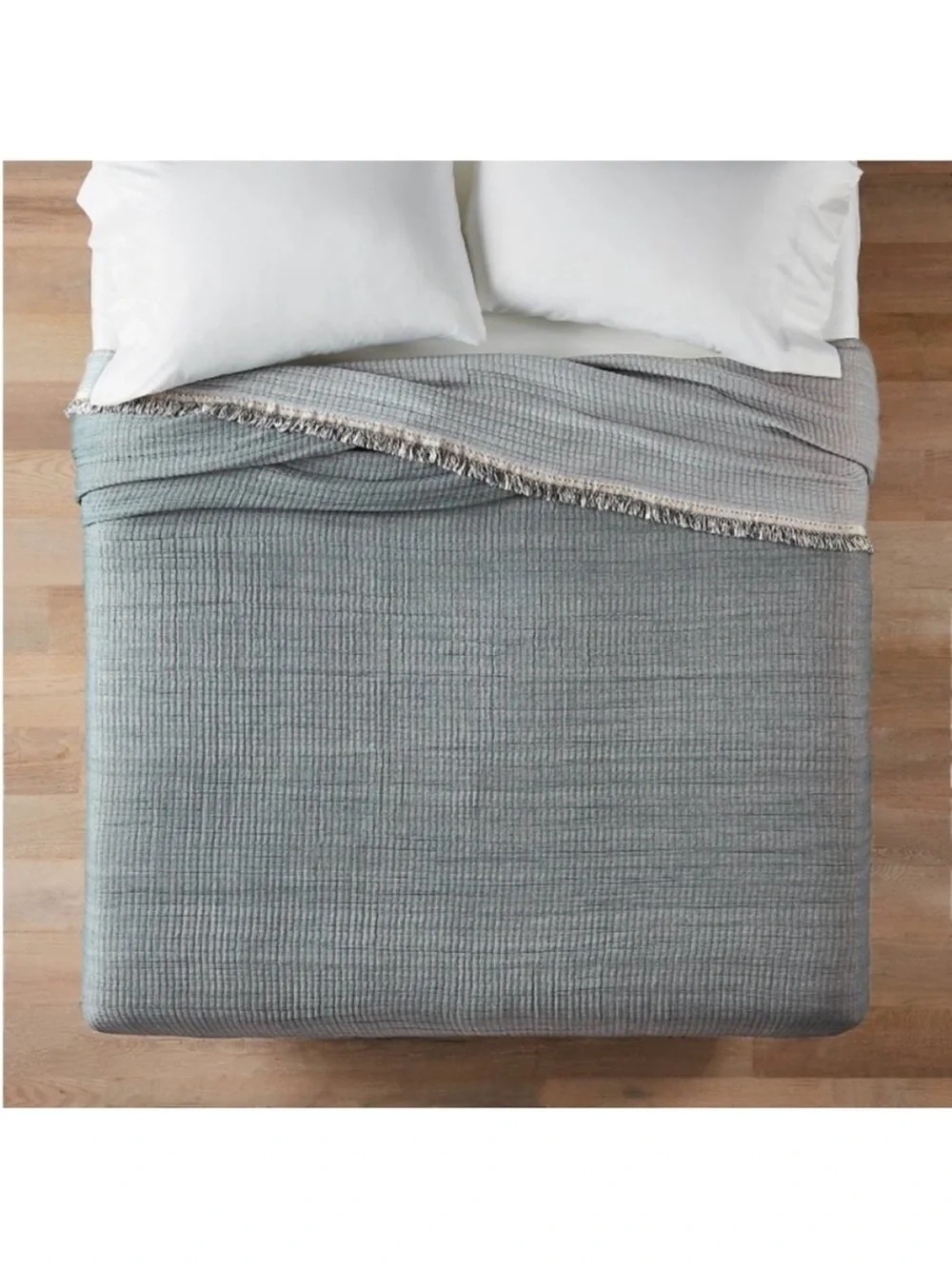 NWT King Reversible Textured Cotton Chambray Coverlet Dark Teal Blue - Casaluna